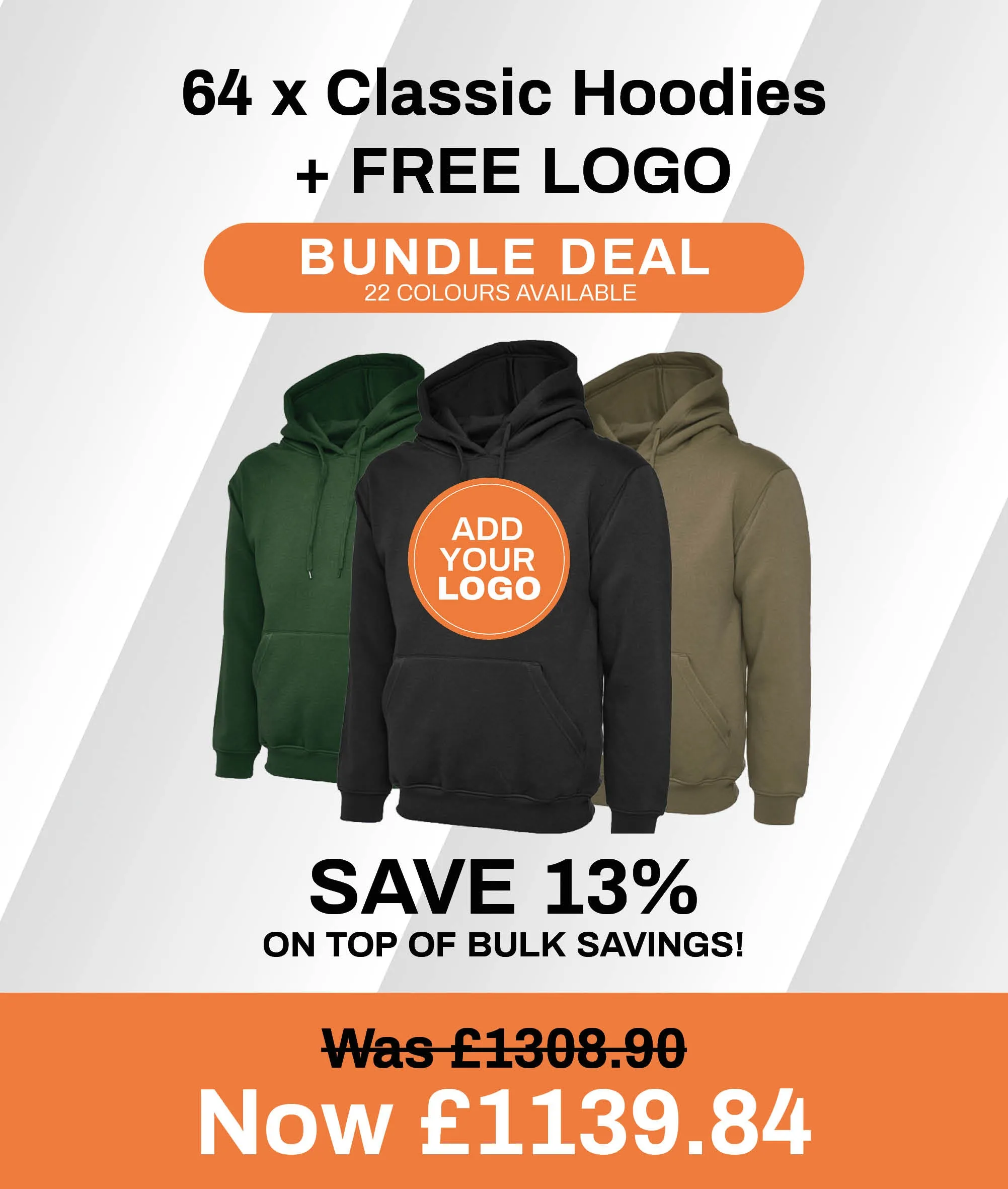 64 x Classic Hoodies   FREE LOGO