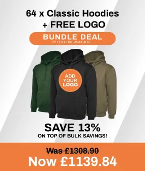 64 x Classic Hoodies   FREE LOGO