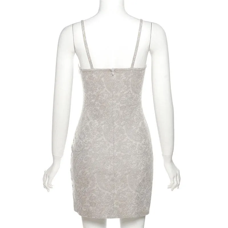 Abstract zip-up rivet backless contrast cami mini dress