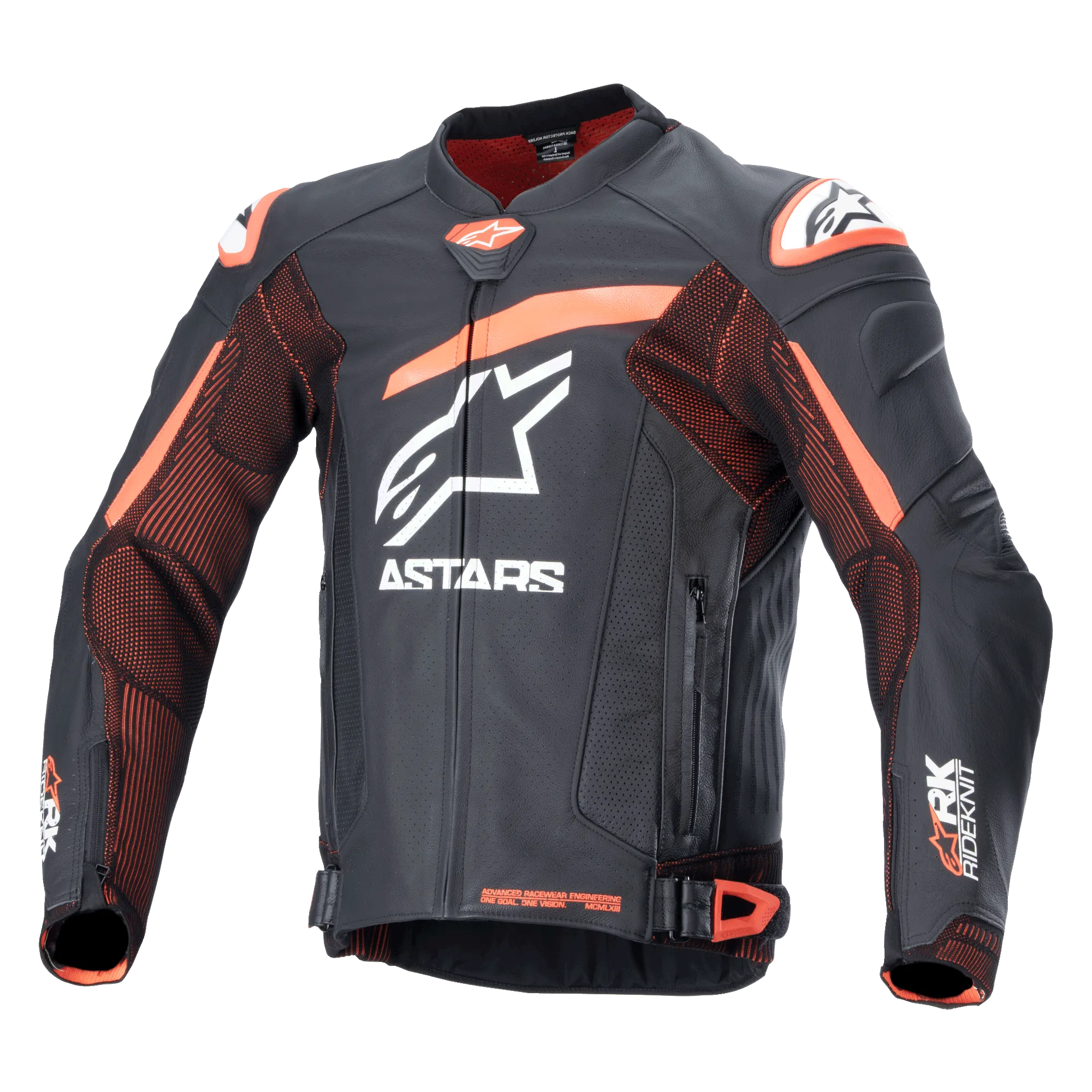 ALPINESTARS GP PLUS R V4 RIDEKNIT LEATHER JACKET - BLACK RED FLURO WHITE