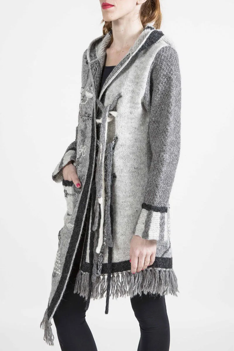 Asymmetrical Long Sweater with Floral Embroidery - 6191