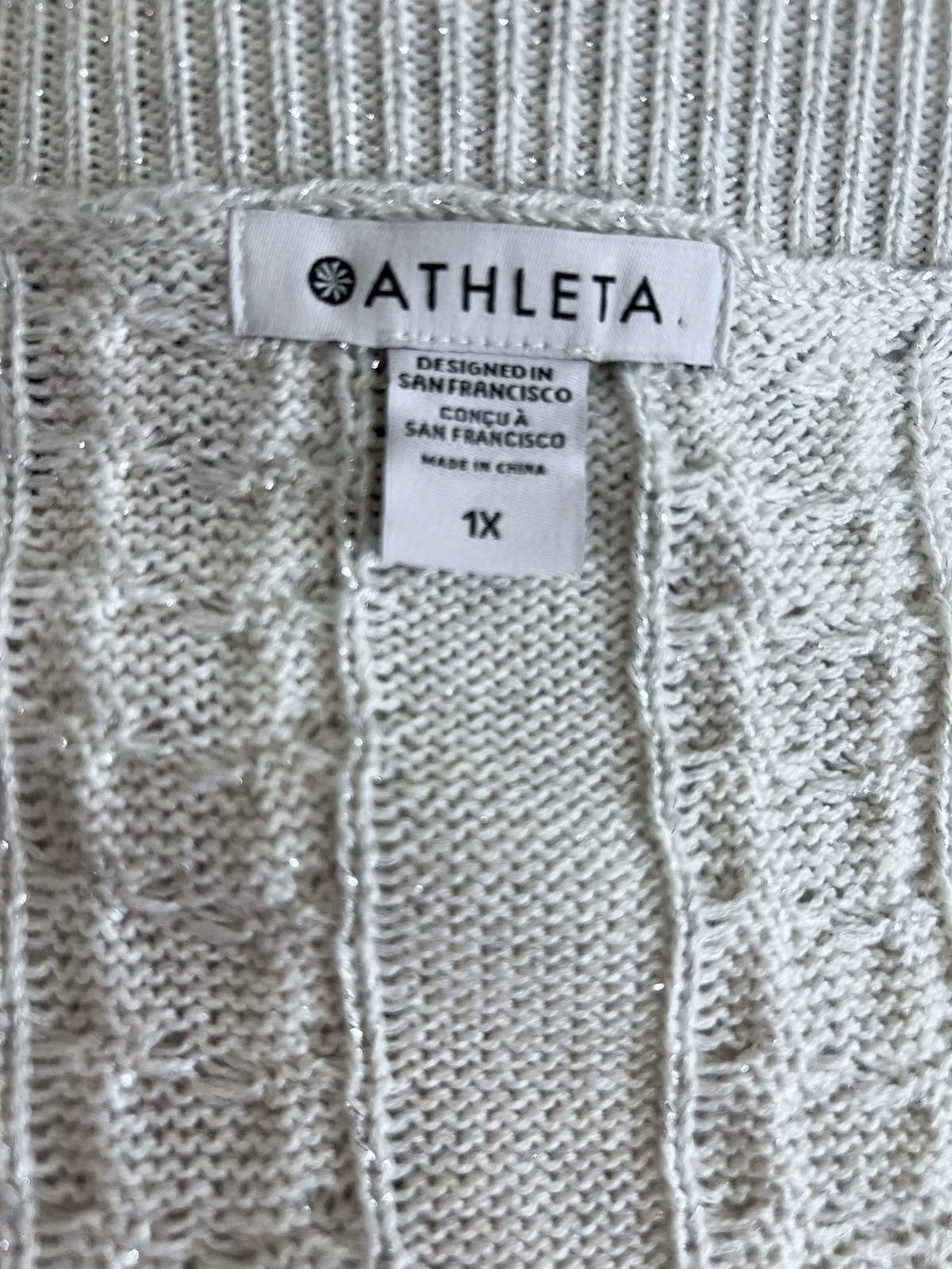 Athleta Size 1X (18/20) Pale Silver Cable-Knit Sweater NWT