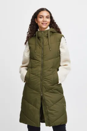 B Young Bomina Long Khaki Puffer Gilet