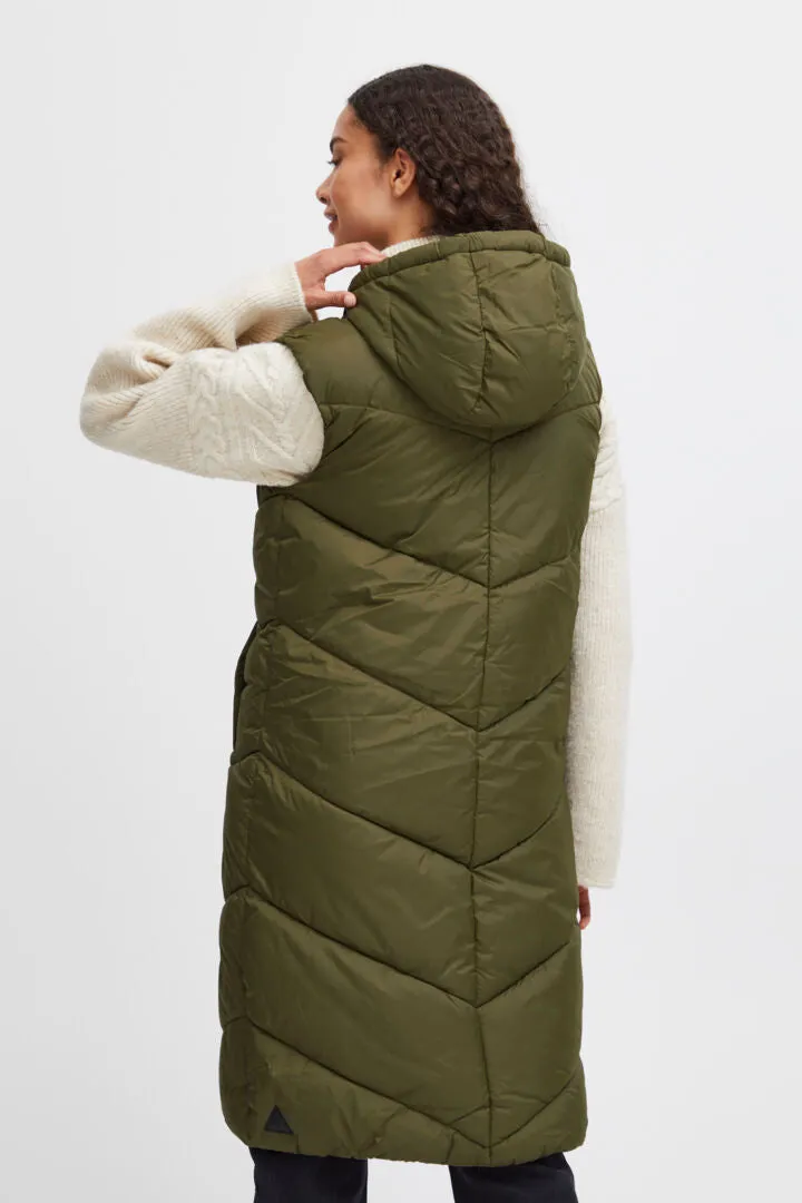 B Young Bomina Long Khaki Puffer Gilet