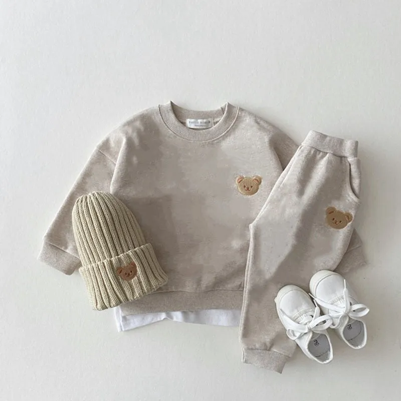 Baby Clothes Set/ Bear Embroidery Hoodies and Pants 2Pcs Suit For 0-3 Year