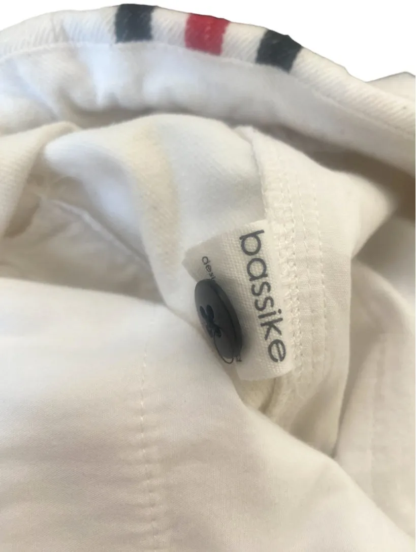 Bassike White Jeans | Racer Stripe, Sz 2, Drop Crotch, Drawstring, Italian Mater