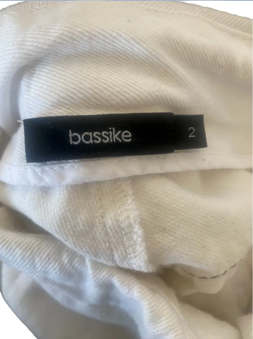 Bassike White Jeans | Racer Stripe, Sz 2, Drop Crotch, Drawstring, Italian Mater