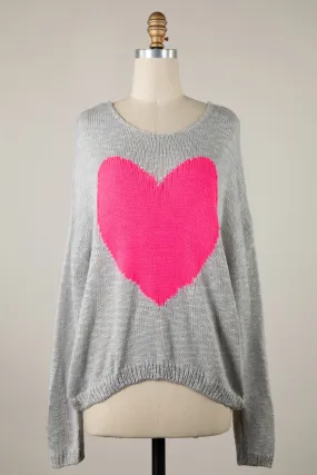 Be Mine Grey Sheer Heart Sweater