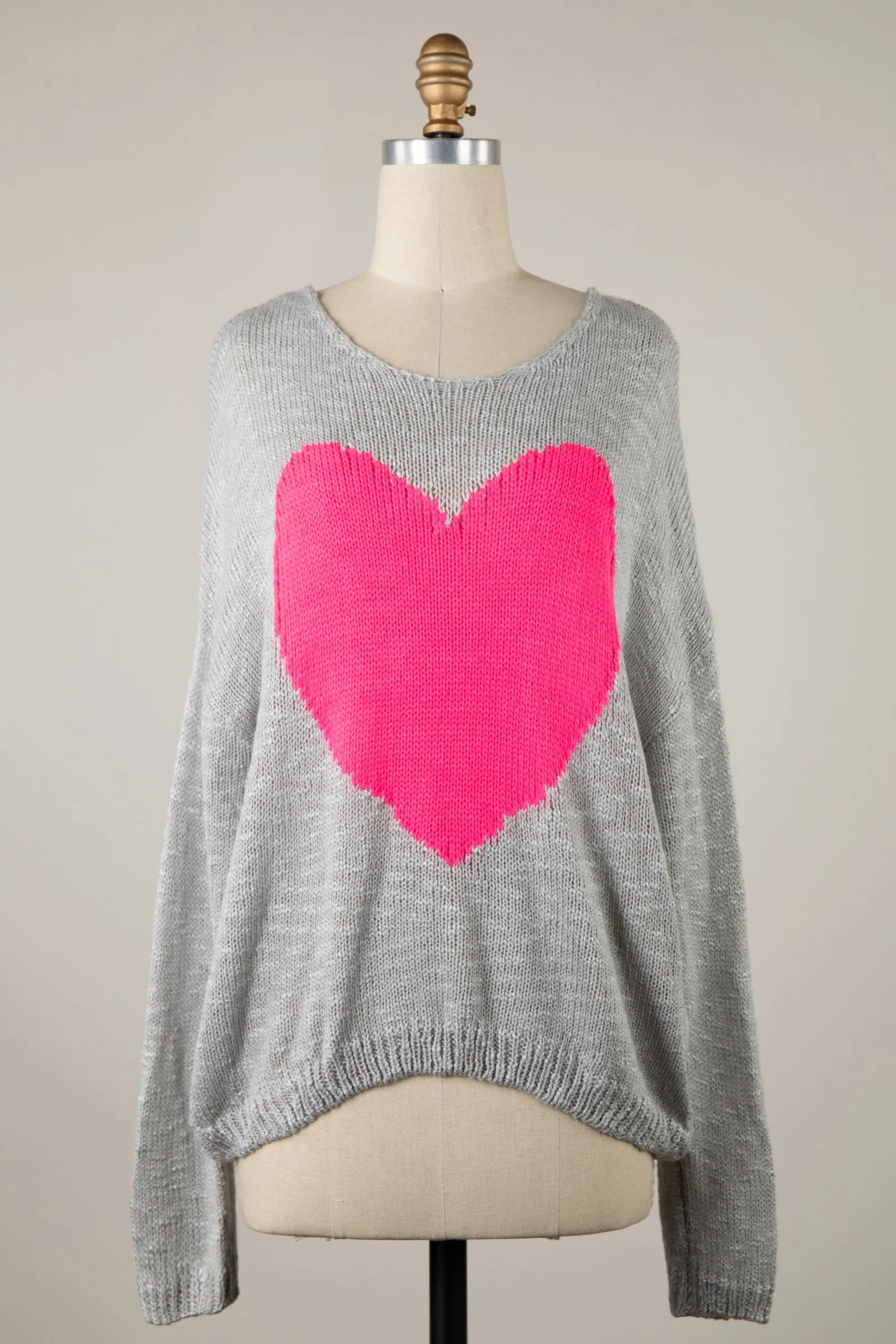 Be Mine Grey Sheer Heart Sweater