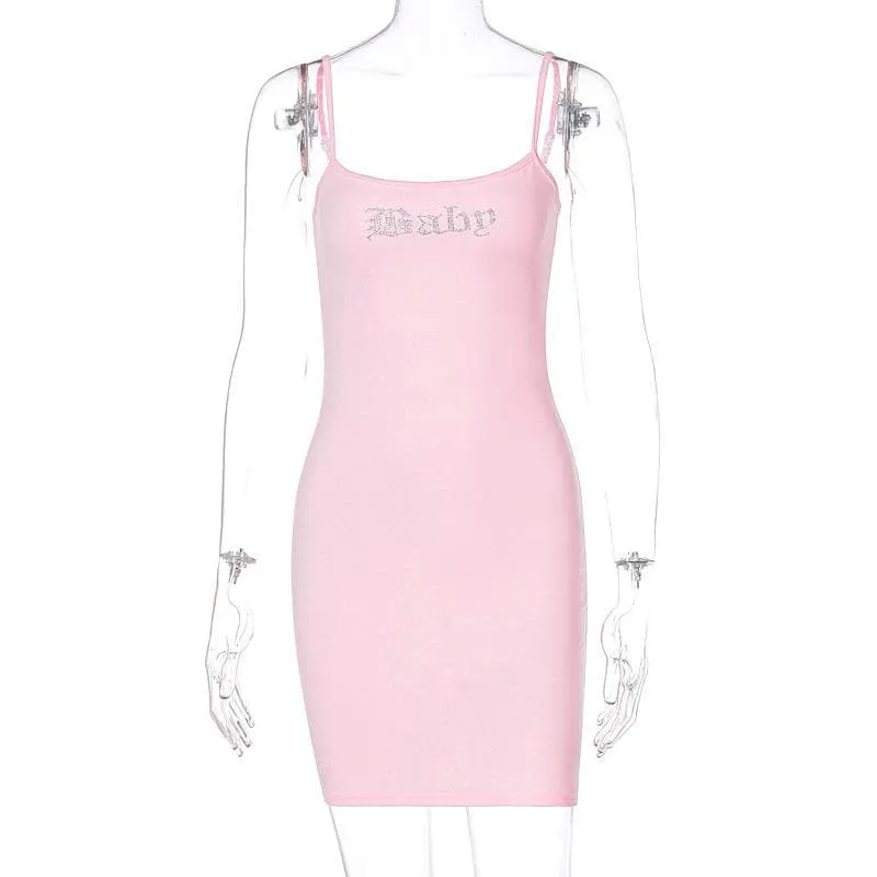 Beaded solid square neck backless cami mini dress
