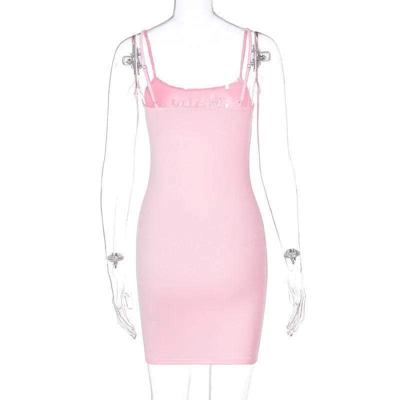 Beaded solid square neck backless cami mini dress
