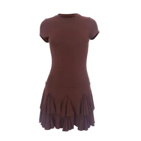 BerriesJam - Crewneck Short Pleated Solid Mini Dress