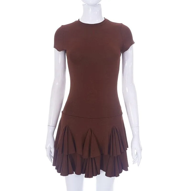 BerriesJam - Crewneck Short Pleated Solid Mini Dress