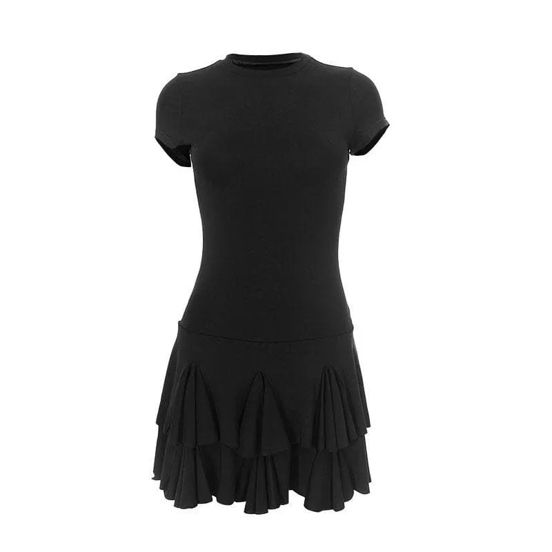 BerriesJam - Crewneck Short Pleated Solid Mini Dress