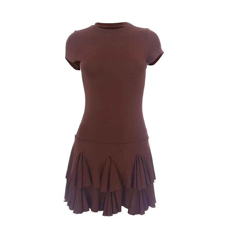 BerriesJam - Crewneck Short Pleated Solid Mini Dress