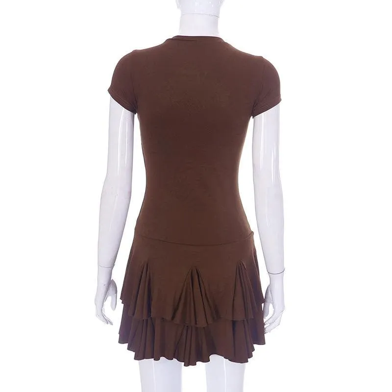 BerriesJam - Crewneck Short Pleated Solid Mini Dress