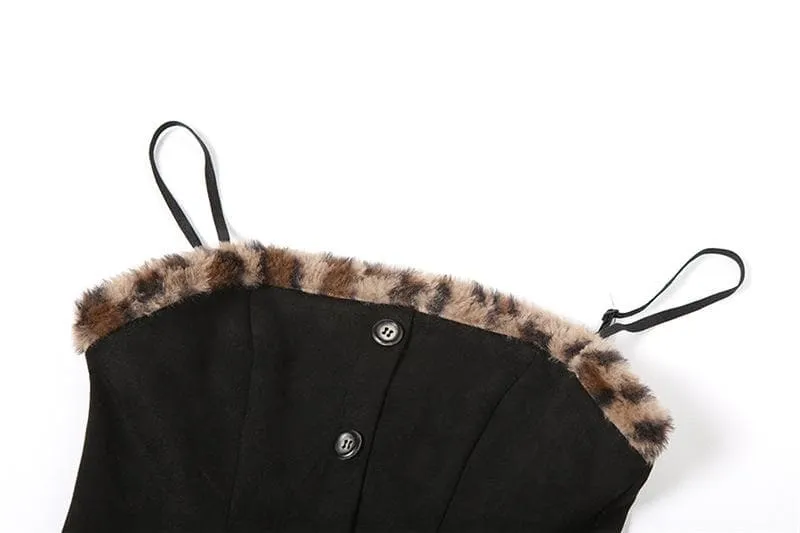 BerriesJam - Leopard Print Patchwork Button Zip-Up Cami Mini Dress