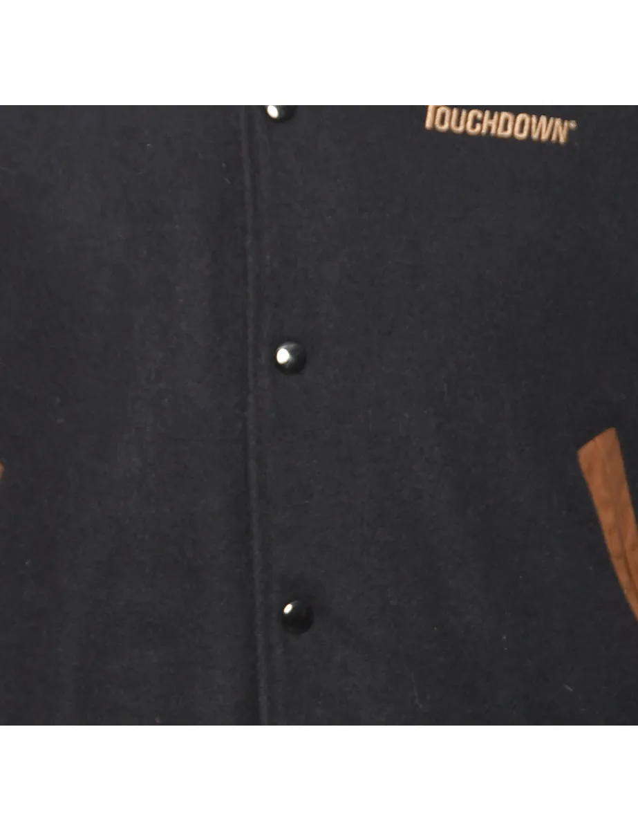 Black & Brown Two-Tone Varsity Jacket - L