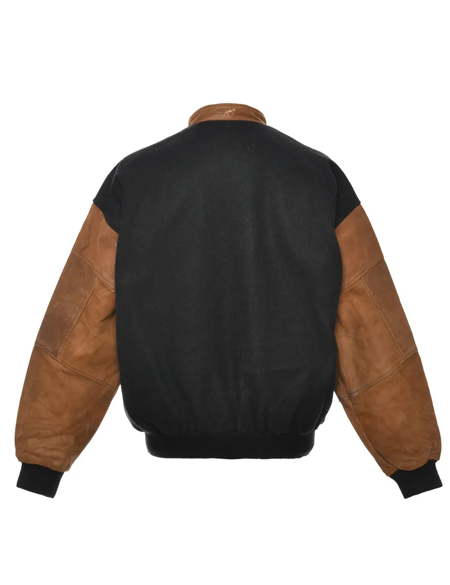 Black & Brown Two-Tone Varsity Jacket - L