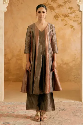 Black Bronze Tissue Anarkali With Pants