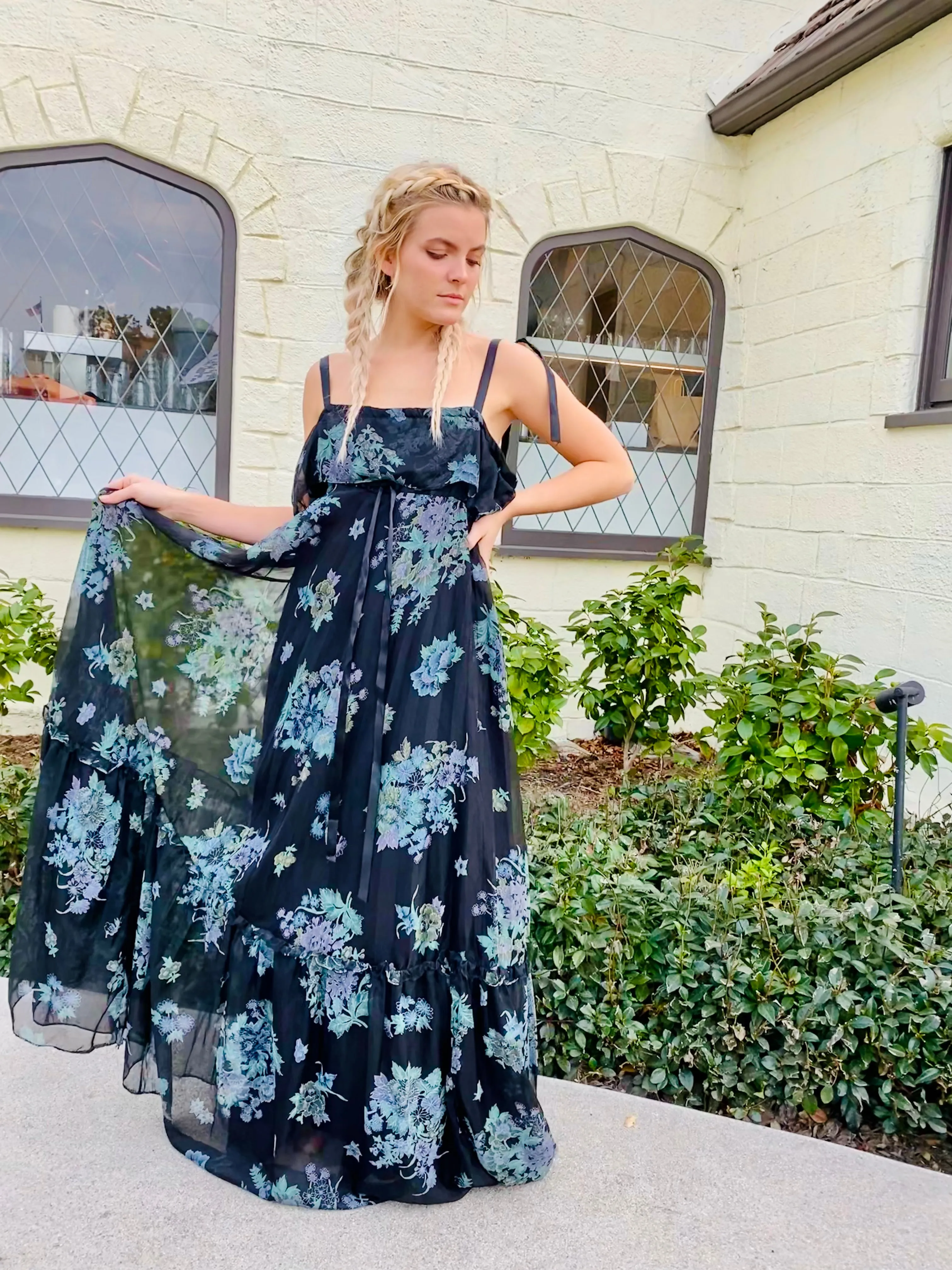 Black Floral Chiffon Dress