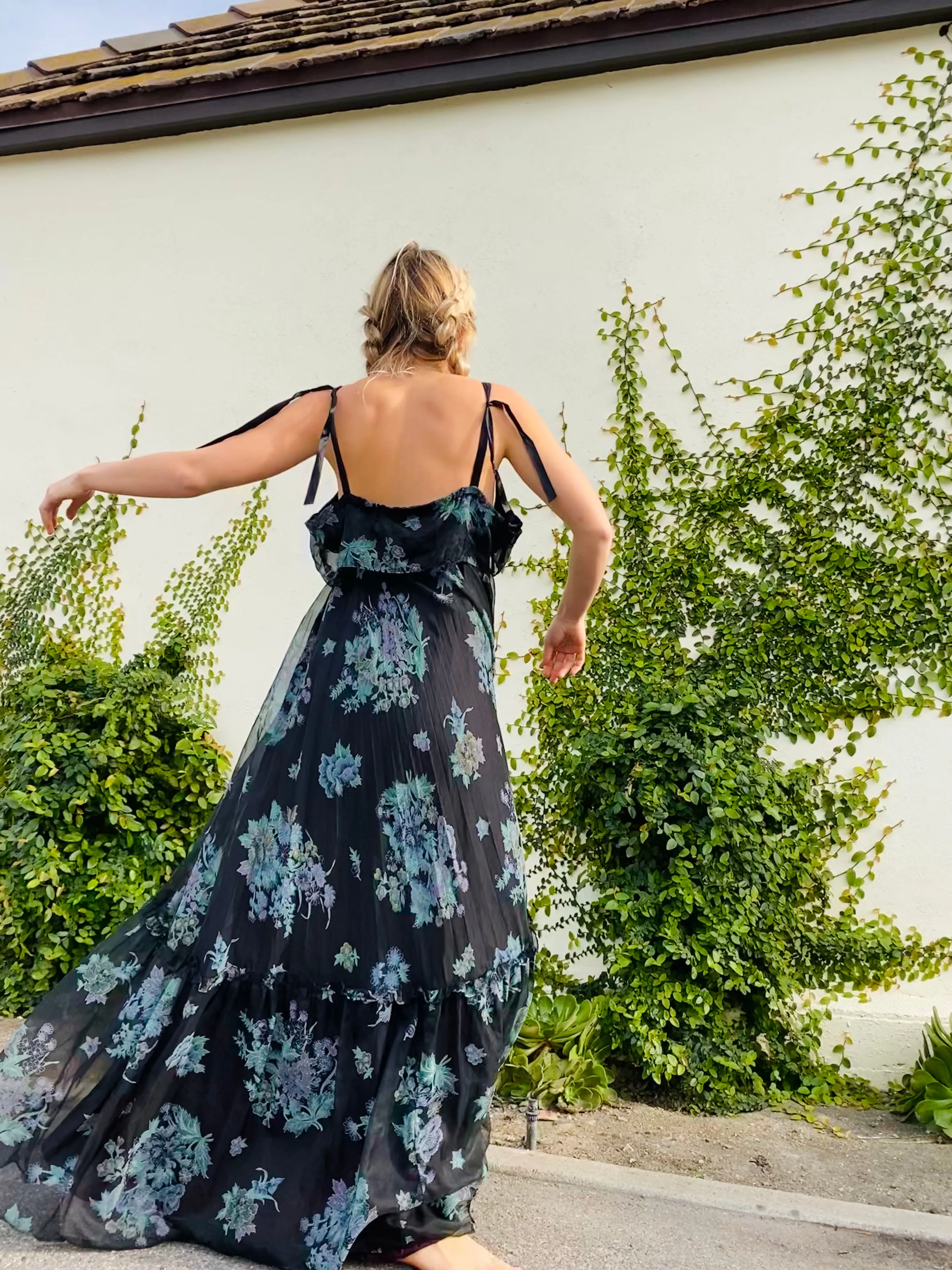 Black Floral Chiffon Dress