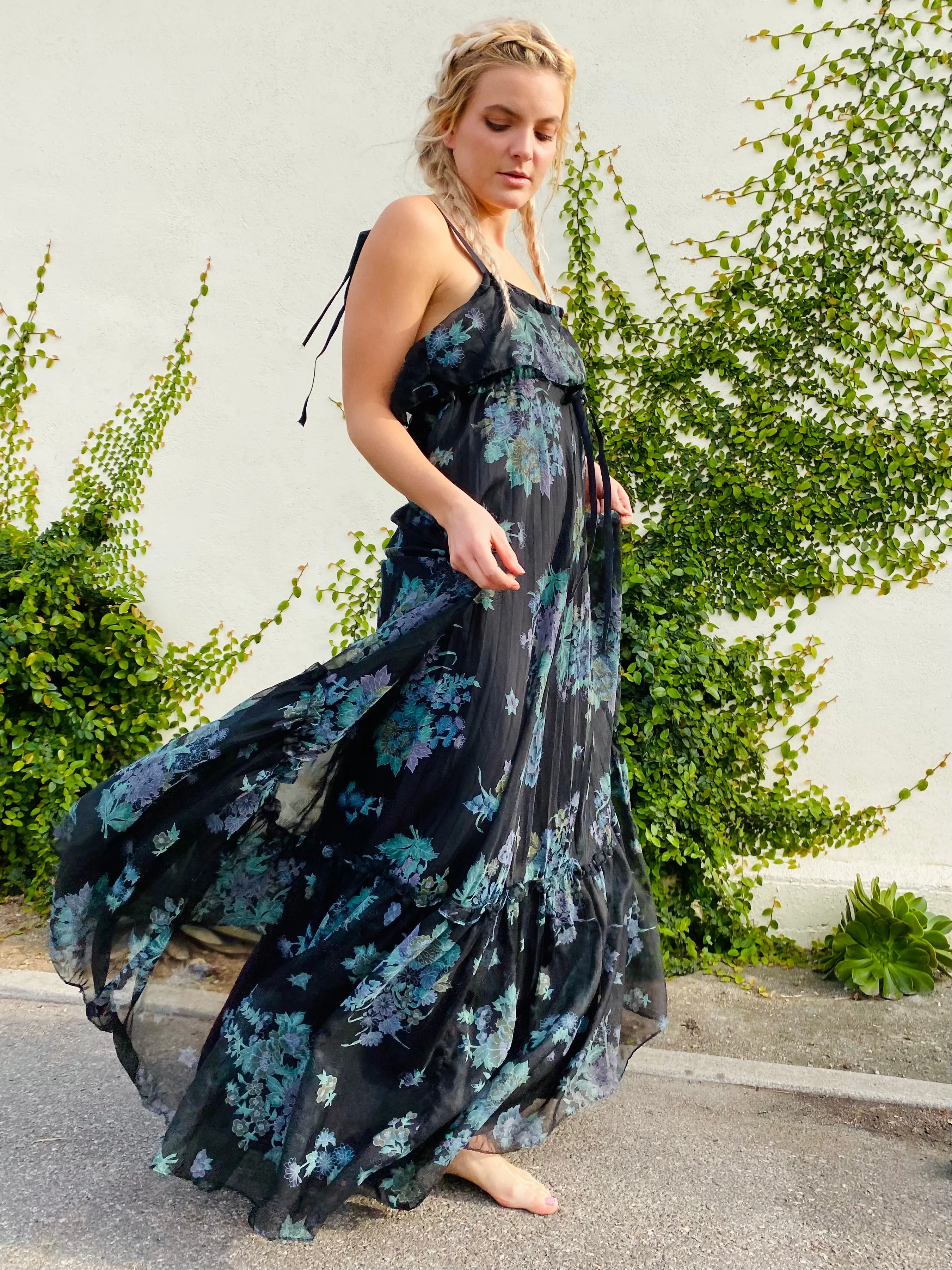 Black Floral Chiffon Dress