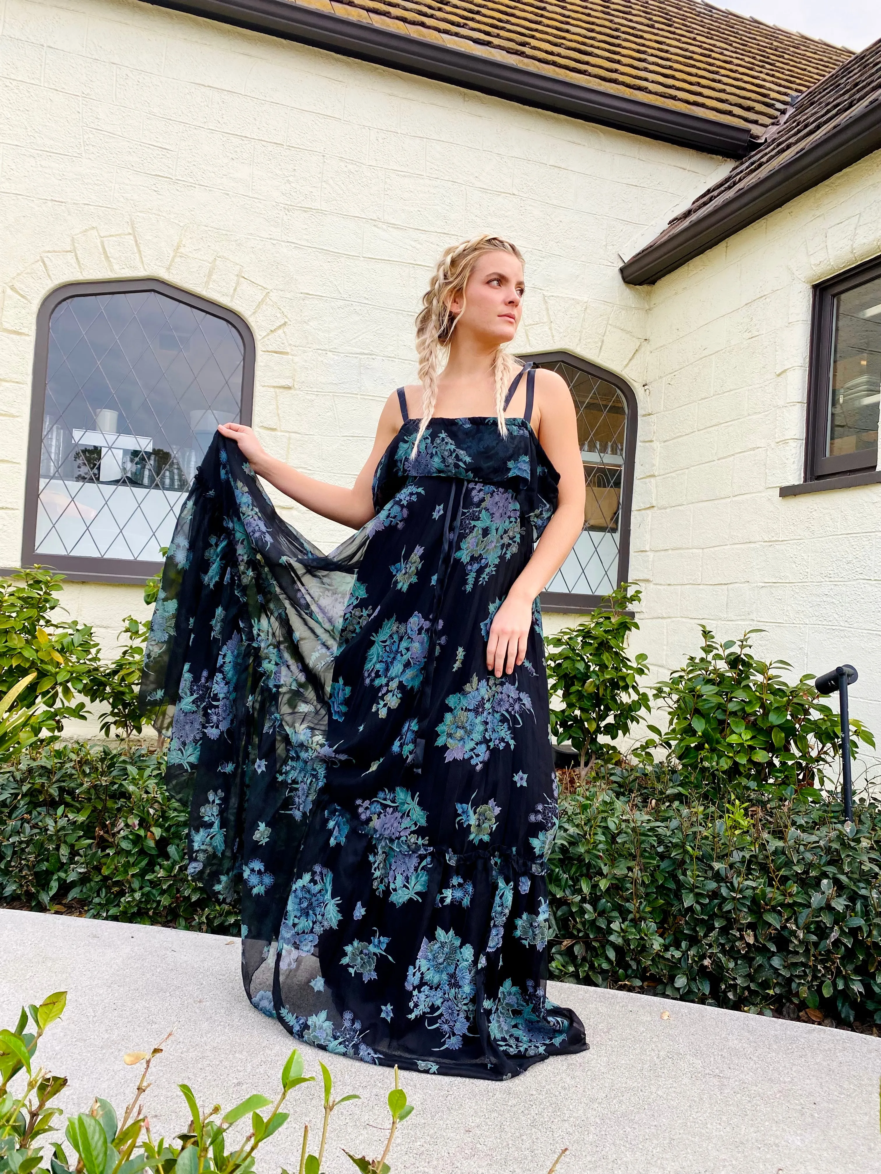 Black Floral Chiffon Dress