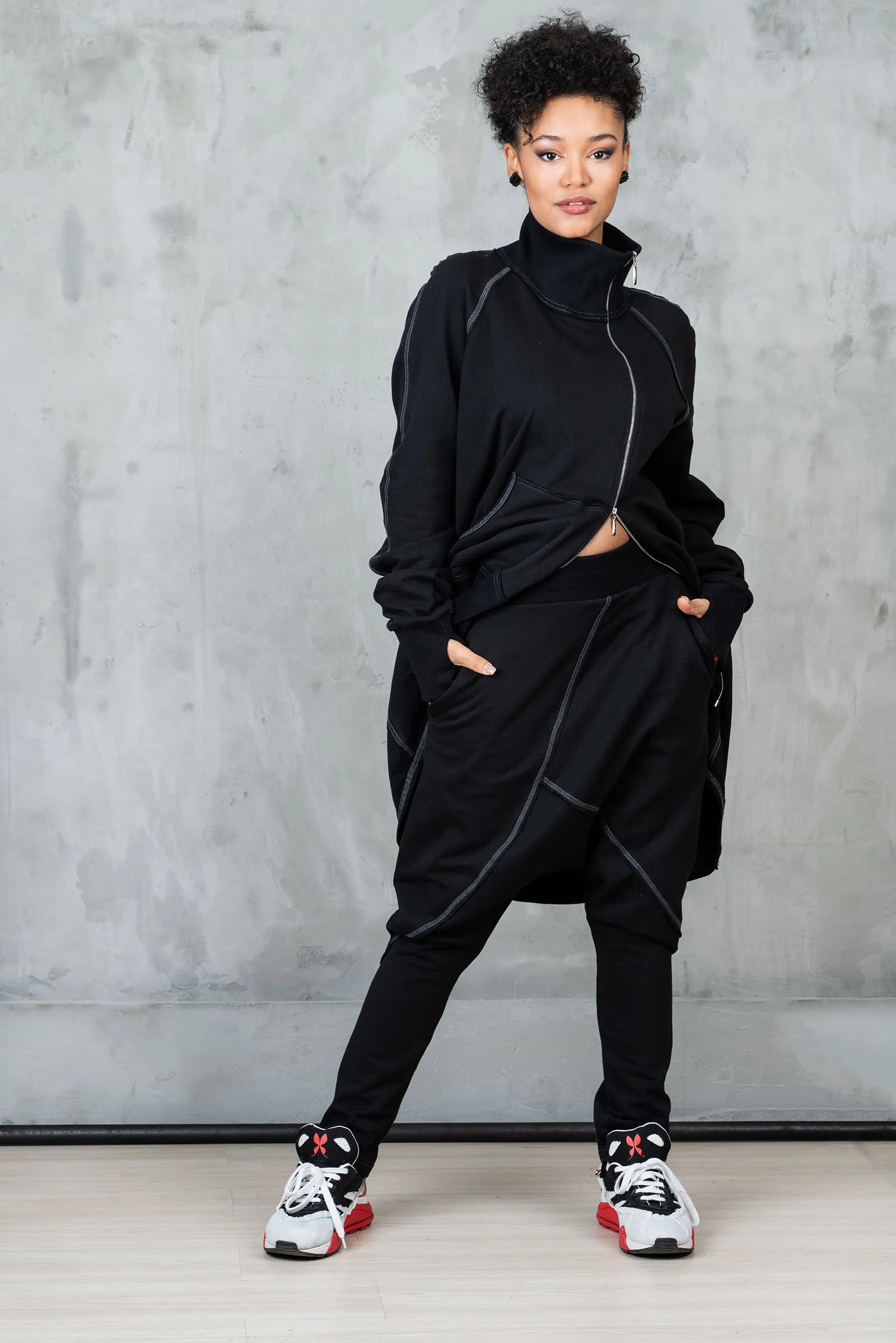 Black Organic Cotton Harem Pants Women