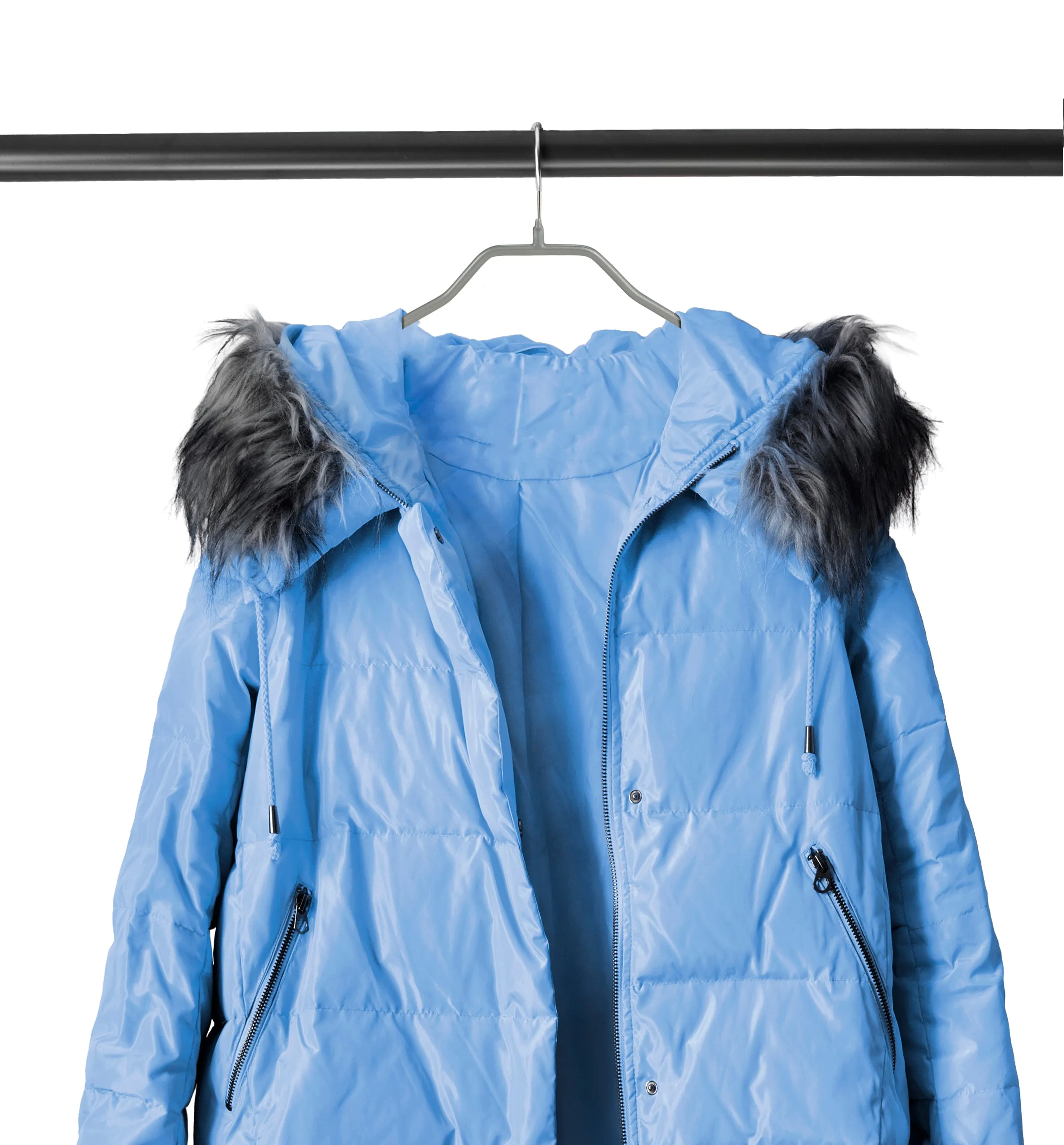 BodyForm Series- Steel Coated Hanger, Wide Shoulder Support, Wide Width, Model 46L, Silver