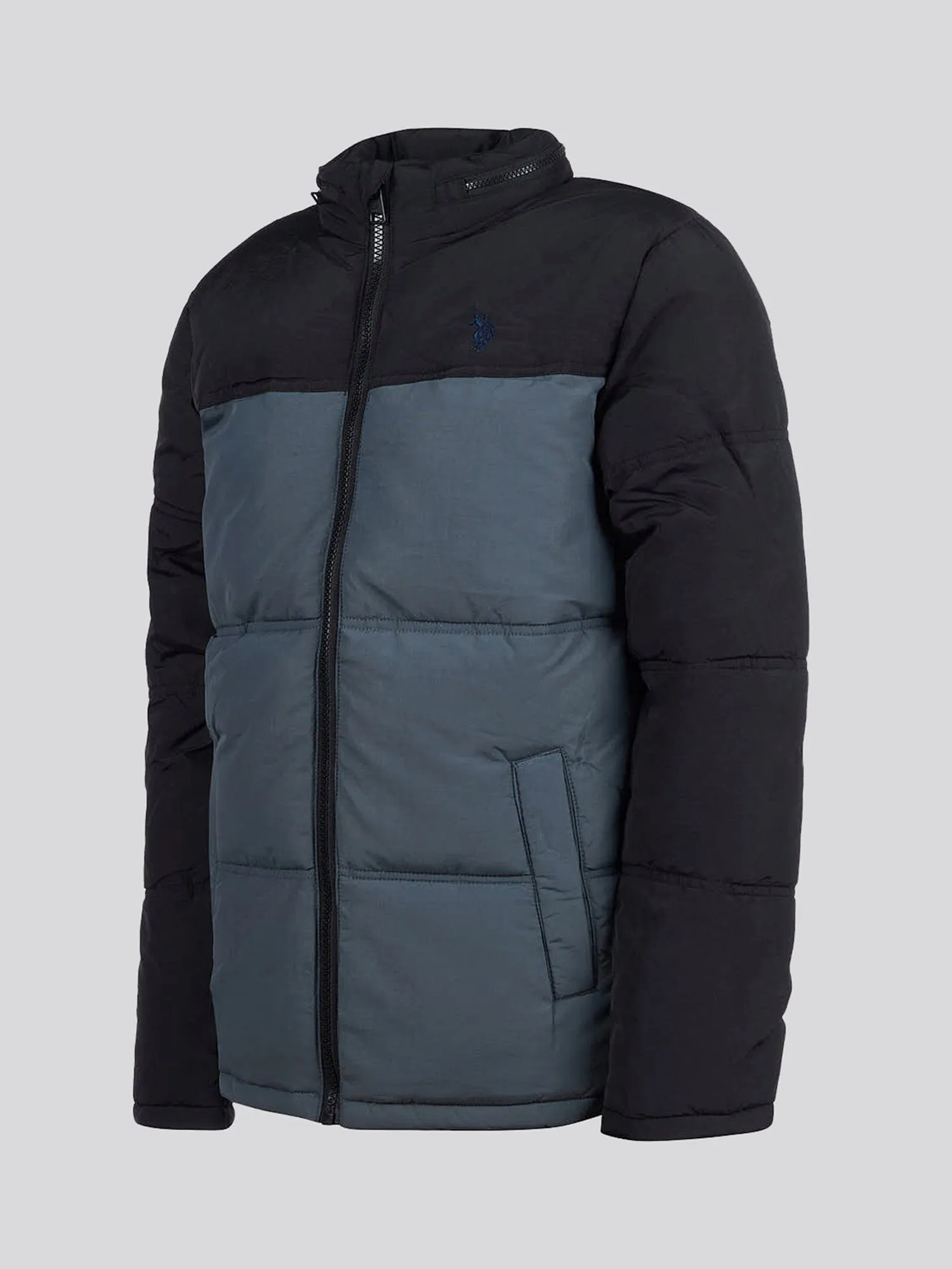 Boys Colour Block Puffer Coat Ebony