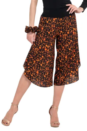 Bronze Orange Floral Print Tango Capri Pants