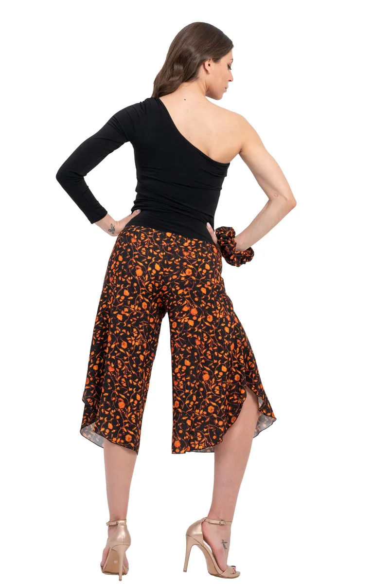 Bronze Orange Floral Print Tango Capri Pants