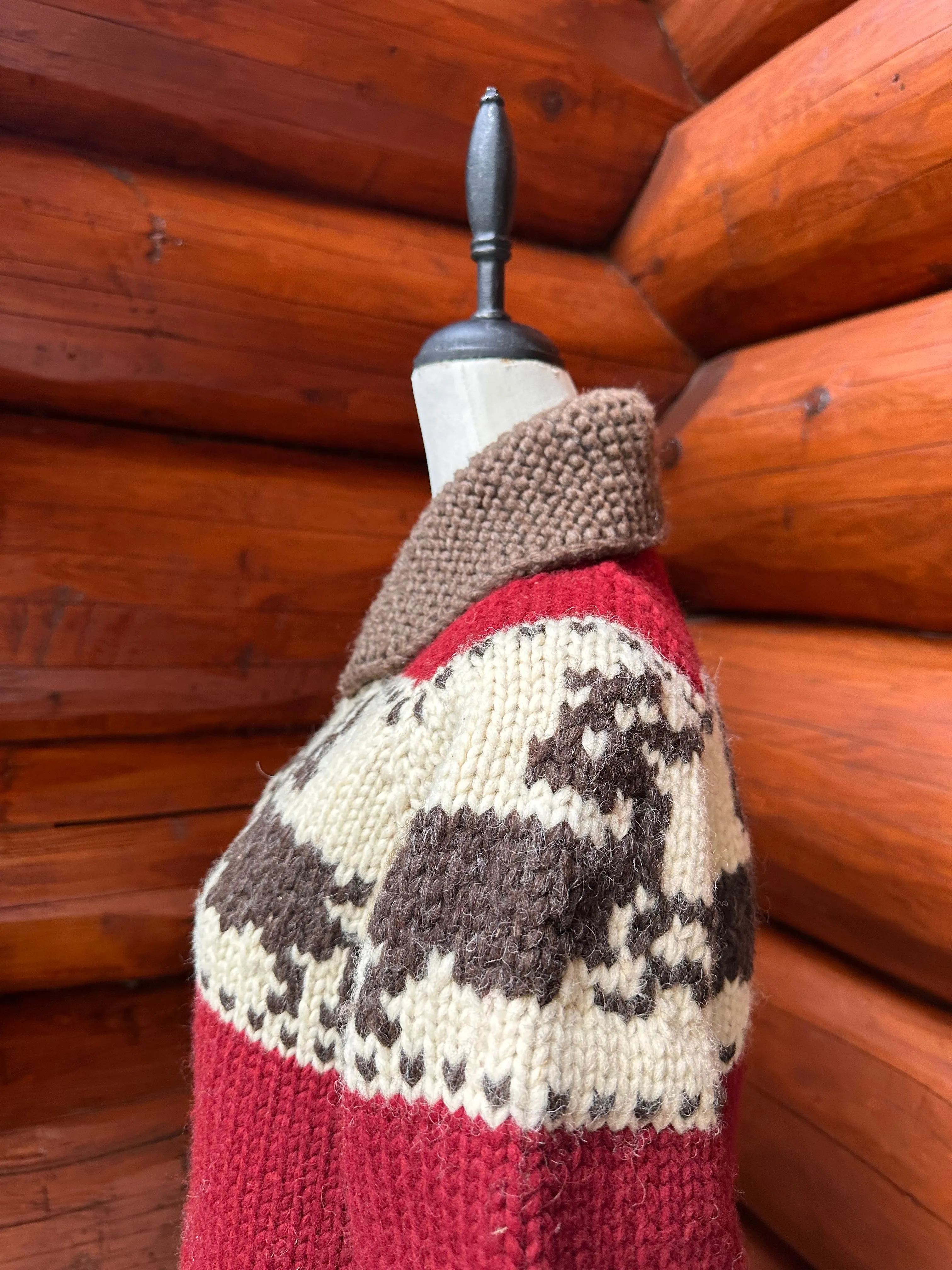 Canadian Knit Sweater - Merlot Deer - Extra Small