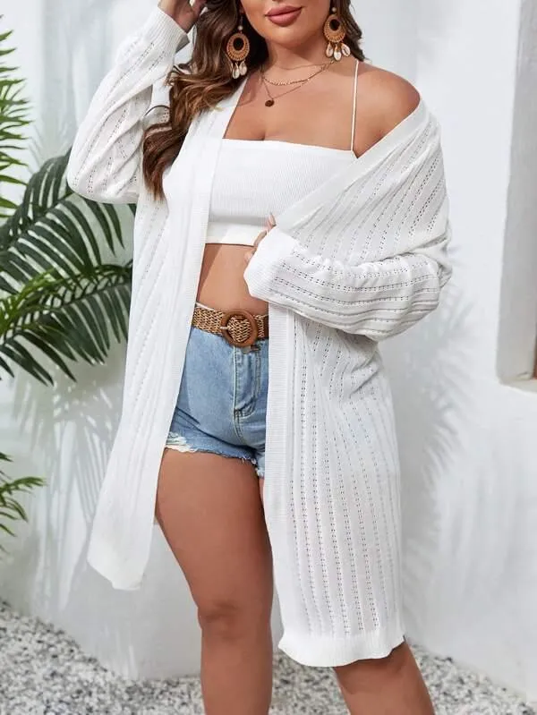 Casual Plain Design Open Front Cardigan
