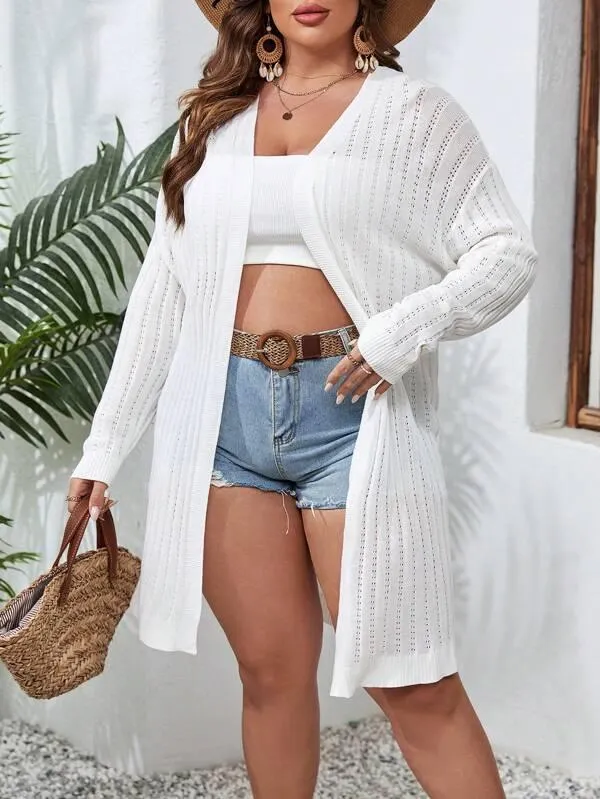 Casual Plain Design Open Front Cardigan