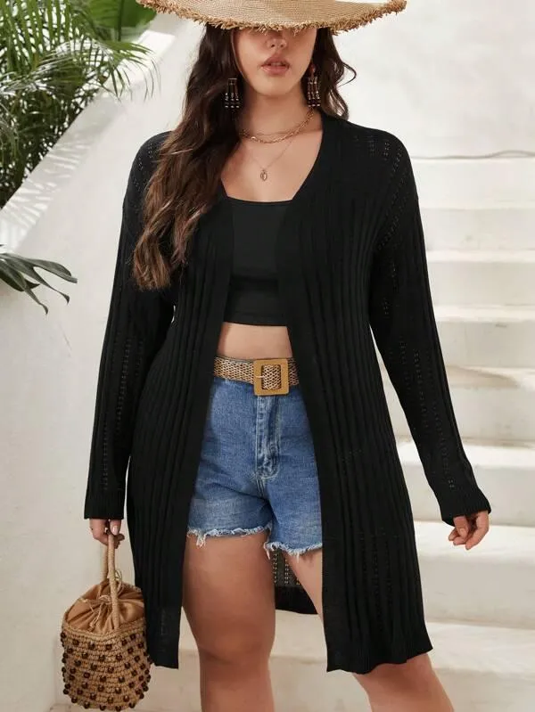 Casual Plain Design Open Front Cardigan