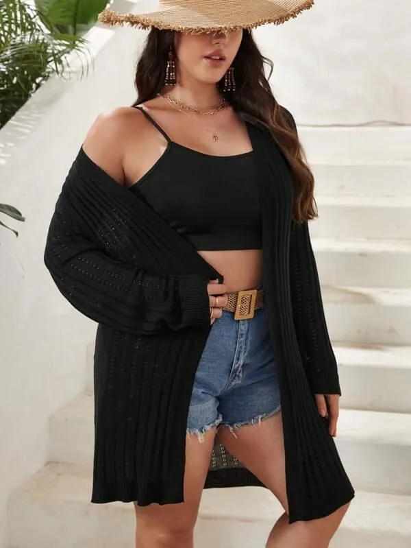 Casual Plain Design Open Front Cardigan