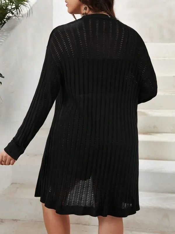 Casual Plain Design Open Front Cardigan