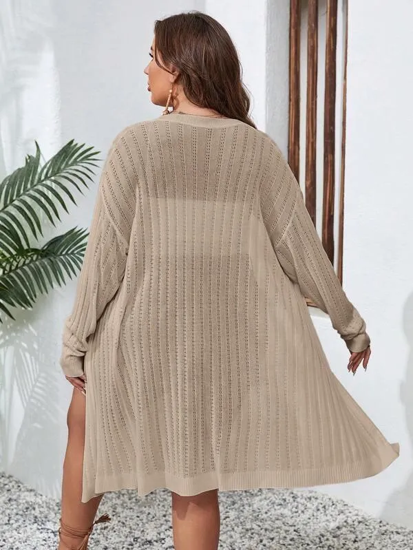 Casual Plain Design Open Front Cardigan