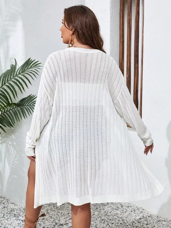 Casual Plain Design Open Front Cardigan