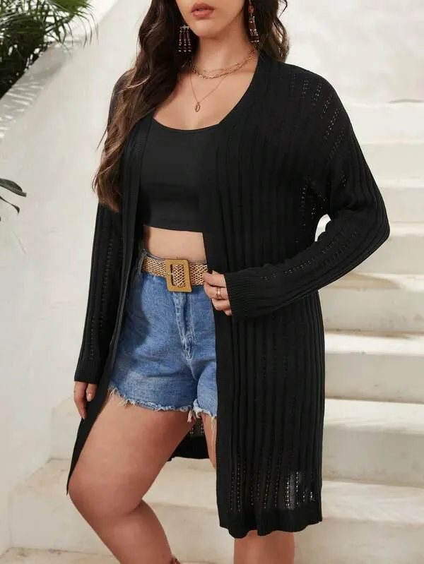 Casual Plain Design Open Front Cardigan