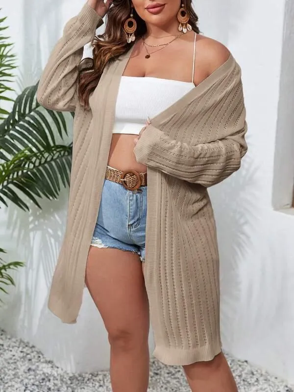 Casual Plain Design Open Front Cardigan