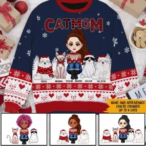 Cat Lover Christmas Custom Wool Sweater Cat Mom Personalized Gift