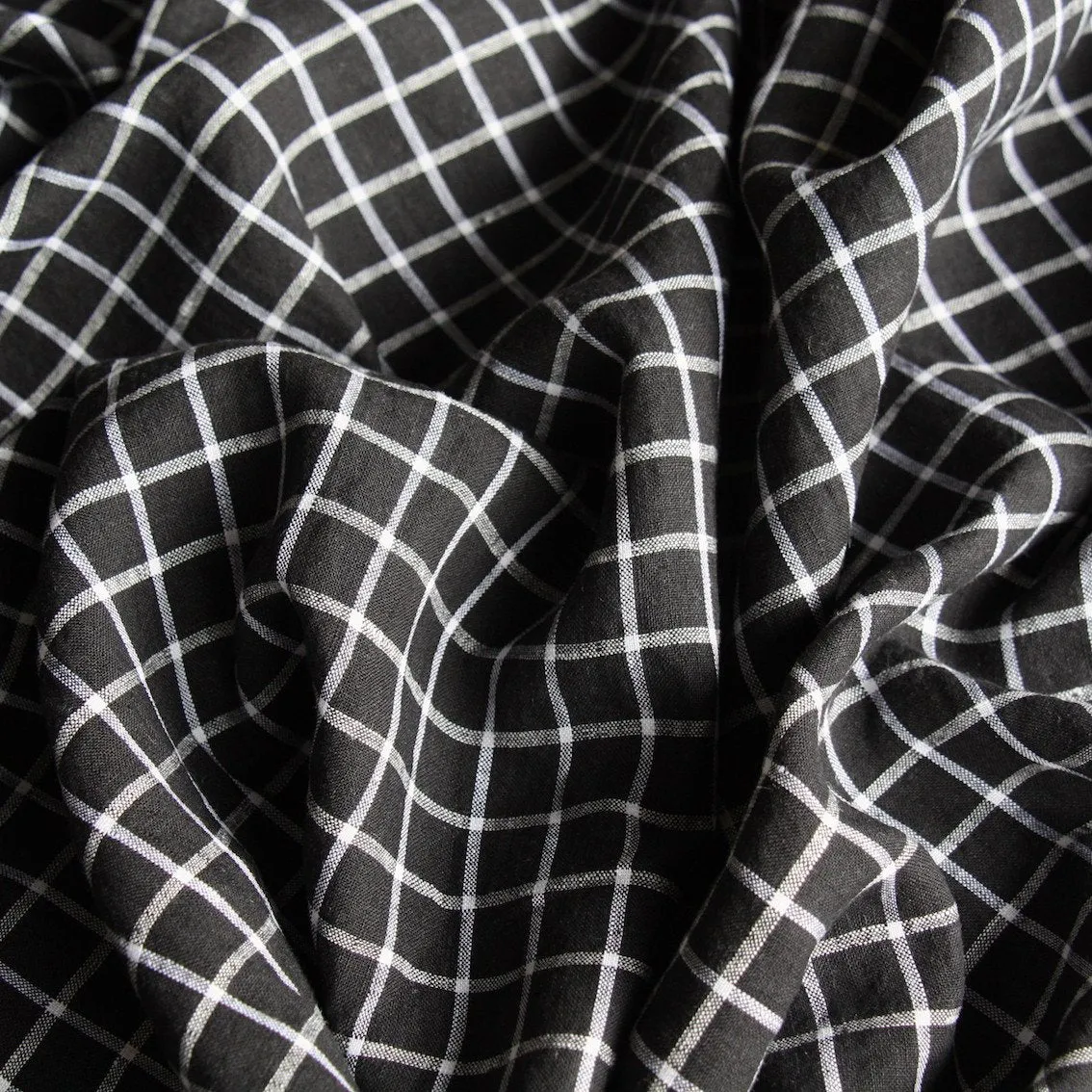 Chalk Grid Black Bio Wash Linen