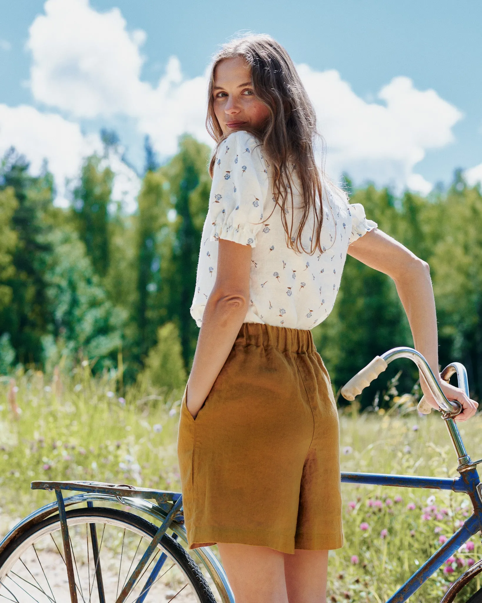 CHANIA puff sleeve linen top