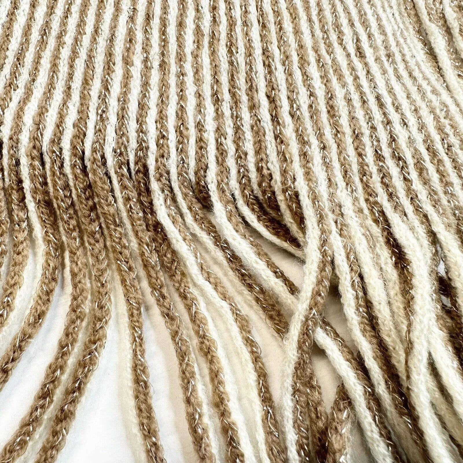 Chicos Cowl Neck Poncho OS Beige/Tan Metallic Striped Knit Sweater Fringe NEW