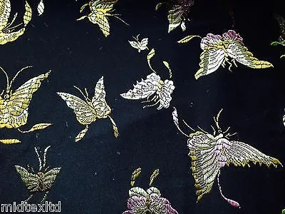 CHINESE ORIENTAL BUTTERFLY BROCADE SILKY SATIN DRESS FABRIC 44" wide Mtex M57