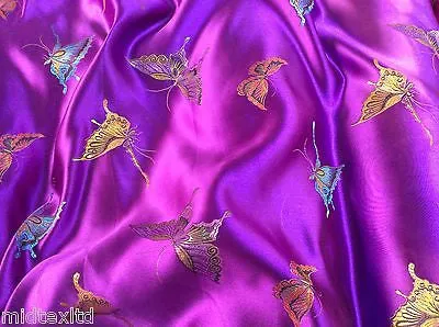 CHINESE ORIENTAL BUTTERFLY BROCADE SILKY SATIN DRESS FABRIC 44" wide Mtex M57
