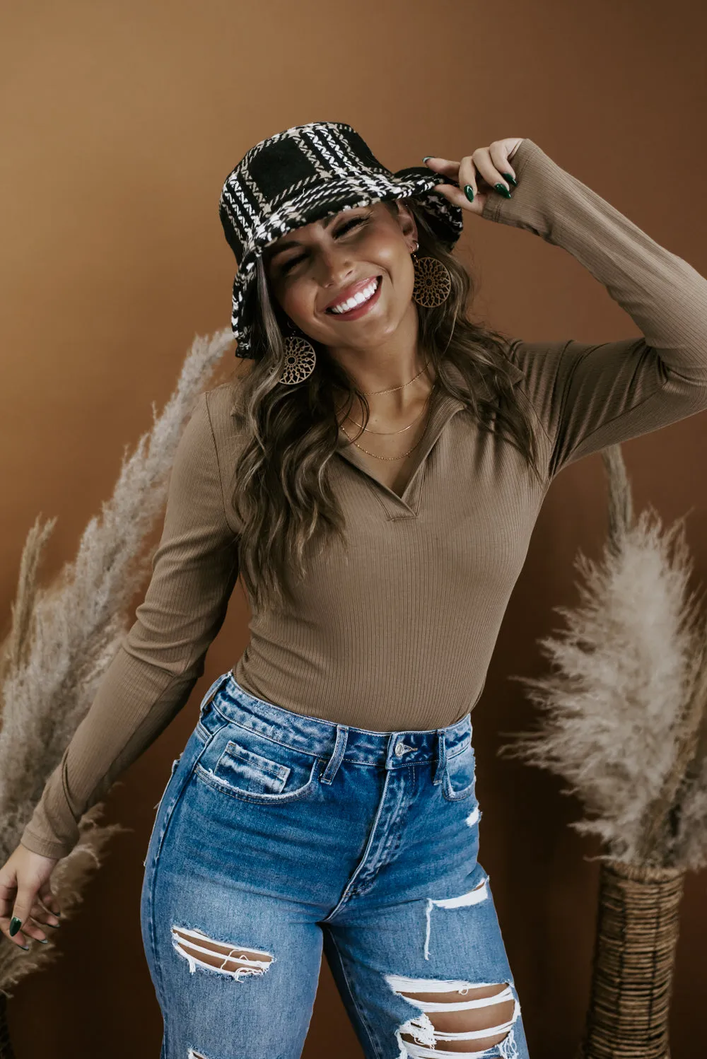 Cool Girl Collared Bodysuit , Coffee